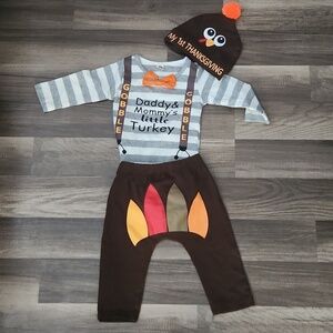 My First Thanksgiving Baby Boy Turkey Outfit Size 6-12mo /70 New